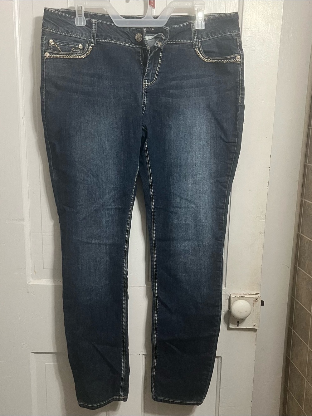 Maurices Dark Blue Straight Leg Jeans with Contrast Stitching